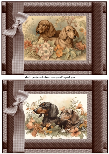 2 Vintage floral Dachshund card fronts 2