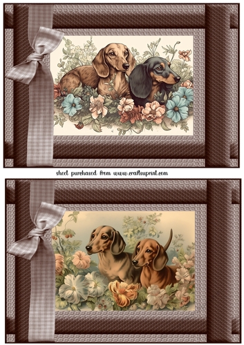 2 Vintage floral Dachshund card fronts 3
