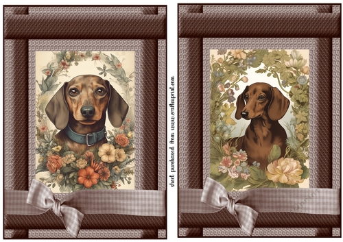2 Vintage floral Dachshund card fronts 4