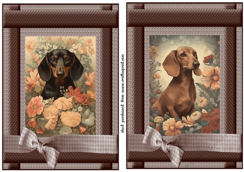 2 Vintage floral Dachshund card fronts 5