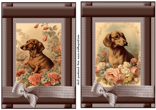 2 Vintage floral Dachshund card fronts 6
