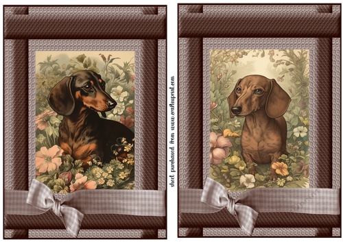 2 Vintage floral Dachshund card fronts 7