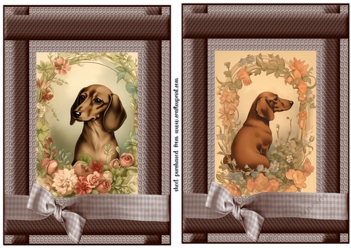 2 Vintage floral Dachshund card fronts 8