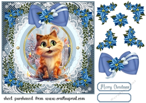 Kitty in a Christmas tangle card front 9