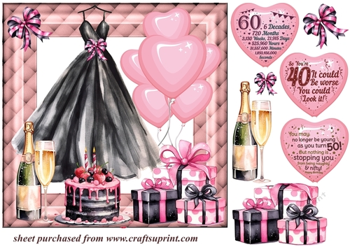 Ladies Birthday age 40/50/60 heart balloon card front