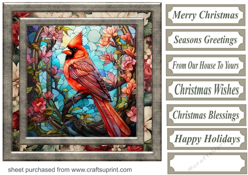 Stained glass Christmas cardinals card front 4
