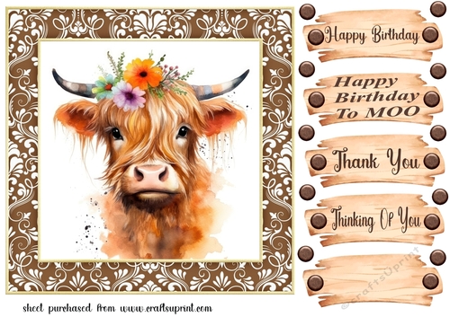 Brown framed Highland cow card front 3