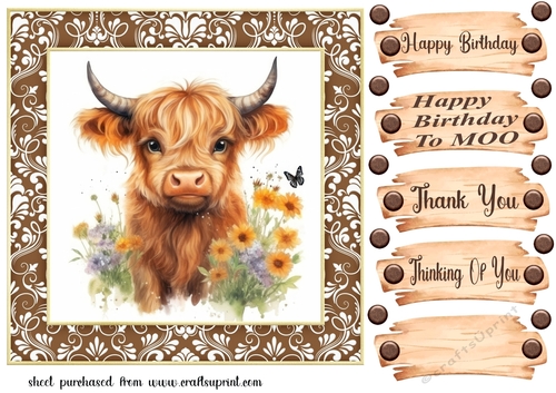 Brown framed Highland cow card front 4