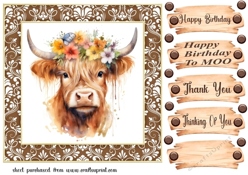 Brown framed Highland cow card front 5