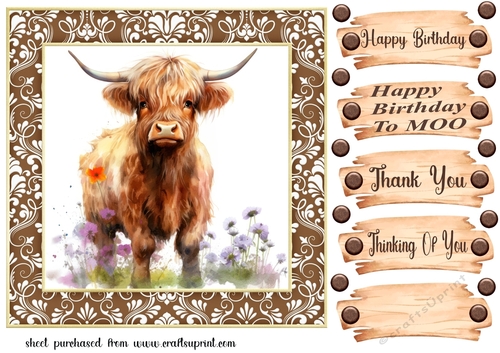Brown framed Highland cow card front 6