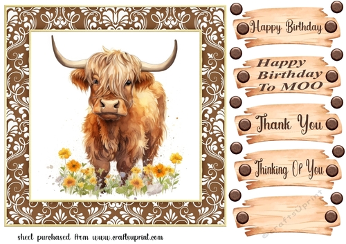Brown framed Highland cow card front 9