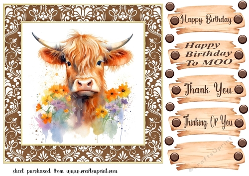 Brown framed Highland cow card front 11