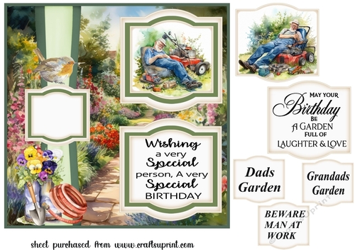 2 Panel mowing the lawn card front 1