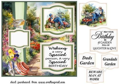 2 Panel mowing the lawn card front 2