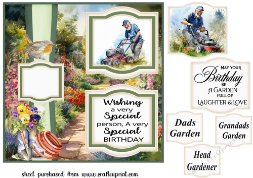 2 Panel mowing the lawn card front 3