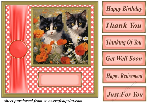 Cats in flowers card front 1
