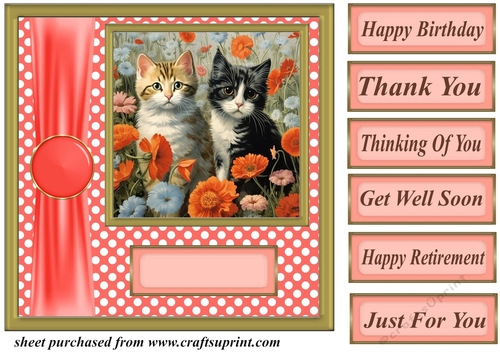 Cats in flowers card front 4