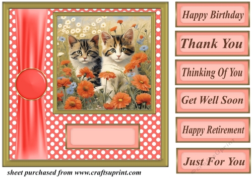 Cats in flowers card front 7