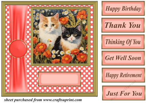 Cats in flowers card front 8