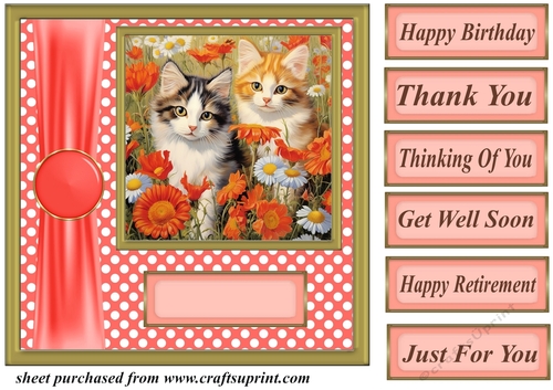 Cats in flowers card front 10