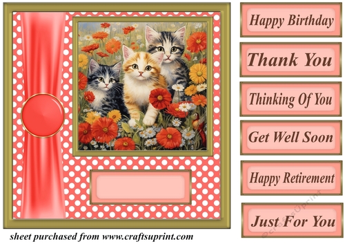 Cats in flowers card front 12