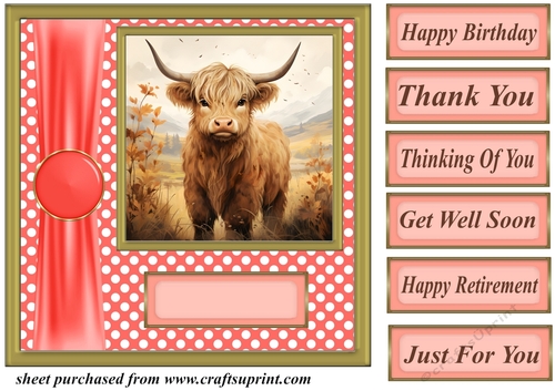 Orange polka dot Highland cow card front 3