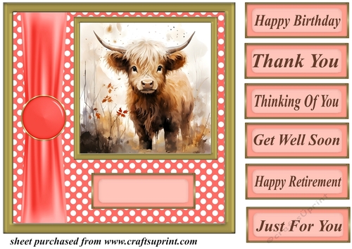 Orange polka dot Highland cow card front 8