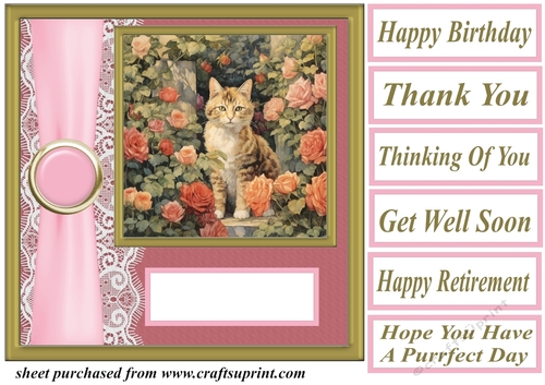 Rose garden kittens card front 4