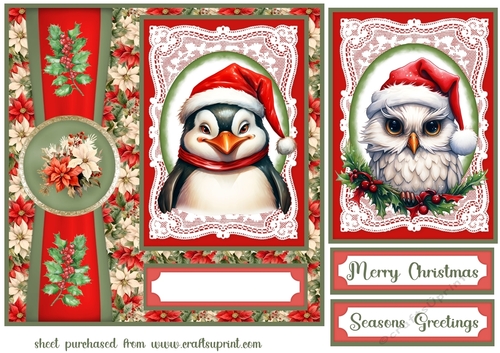 Poinsettia Christmas animals card front 2