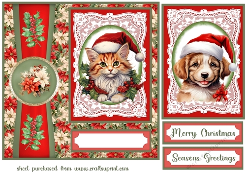 Poinsettia Christmas animals card front 4