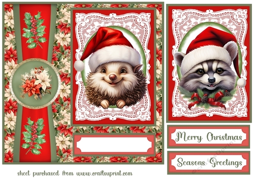Poinsettia Christmas animals card front 5