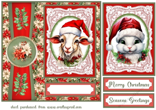 Poinsettia Christmas animals card front 7