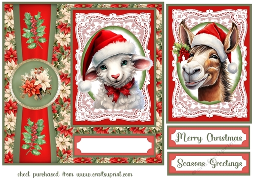 Poinsettia Christmas animals card front 8