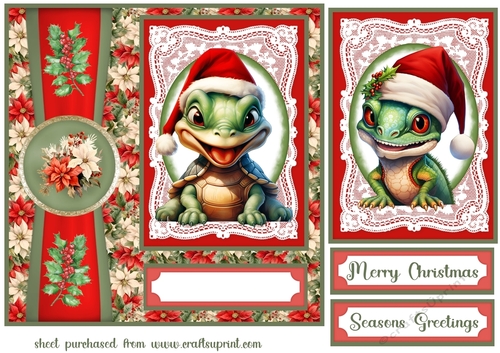 Poinsettia Christmas animals card front 9