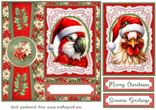 Poinsettia Christmas animals card front 10