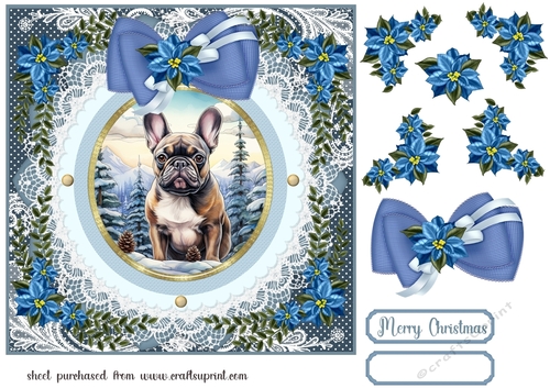 Blue Christmas dog card front 1