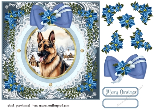 Blue Christmas dog card front 2