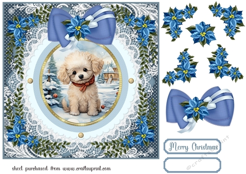 Blue Christmas dog card front 3