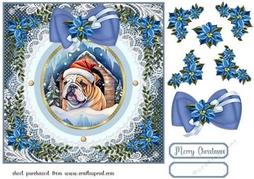 Blue Christmas dog card front 4