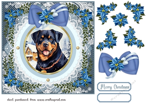 Blue Christmas dog card front 5