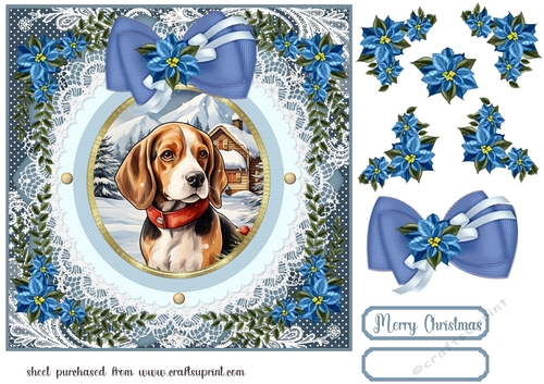 Blue Christmas dog card front 6