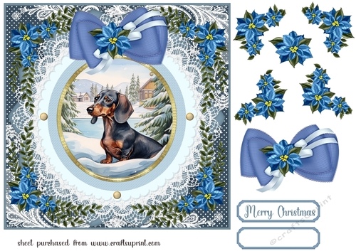 Blue Christmas dog card front 7