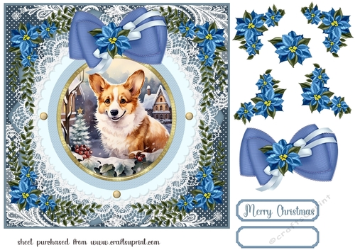Blue Christmas dog card front 9