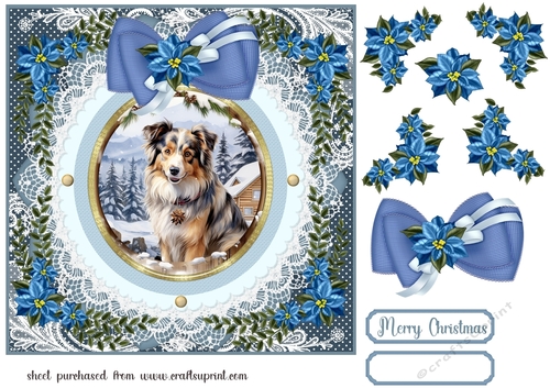 Blue Christmas dog card front 10