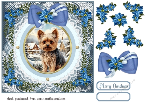 Blue Christmas dog card front 11