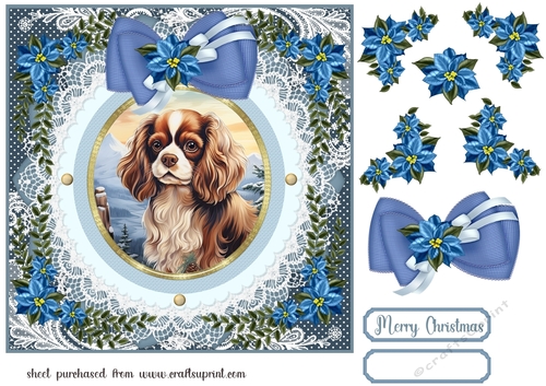 Blue Christmas dog card front 12