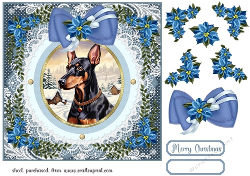 Blue Christmas dog card front 13
