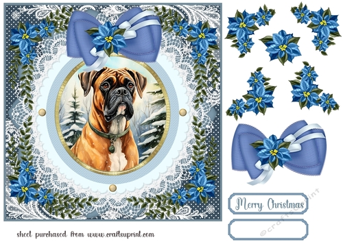 Blue Christmas dog card front 14
