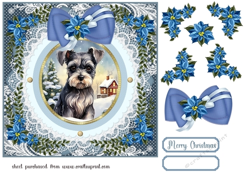 Blue Christmas dog card front 15