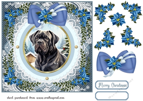 Blue Christmas dog card front 16